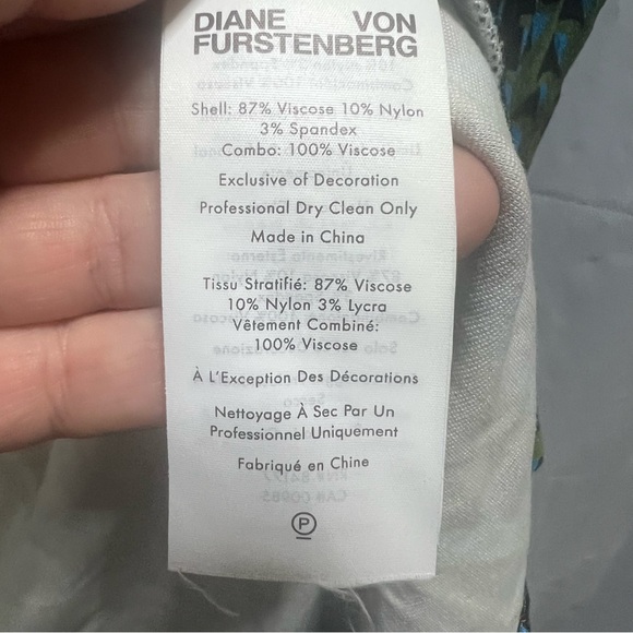 Diane von Furstenberg Gala Green/Turquoise Abstract Geometric Print Wrap Dress - Picture 5 of 5